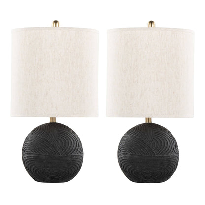 Kona 23" Polyresin Table Lamp - Set of 2: Matte Black Polyresin, Modern Brass, Natural Linen - Decor Addict, LLC
