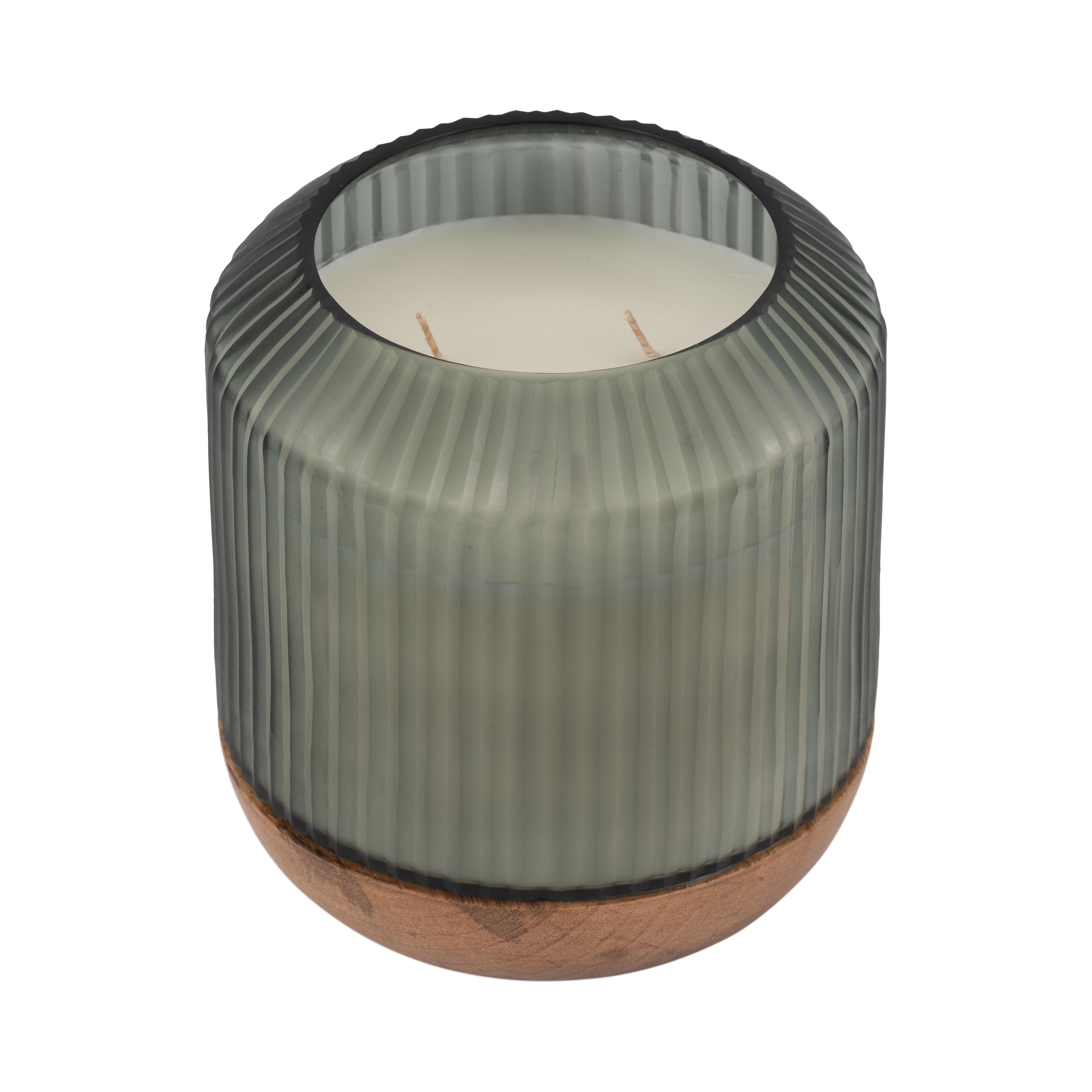 6" 42oz Glass Candle W/ Wood Base, Green - Decor Addict, LLC