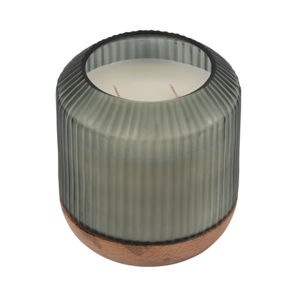 6" 42oz Glass Candle W/ Wood Base, Green - Decor Addict, LLC