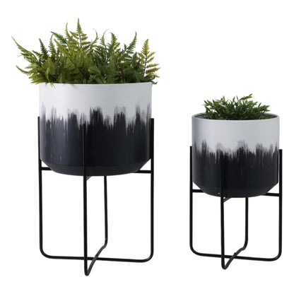 S/2 19/23" Metal Planters On Stands, White/blk Kd - Decor Addict, LLC