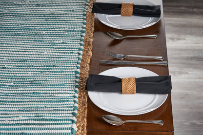 Striped Blue Bordered Table Runner: Blue/Cream - Decor Addict, LLC