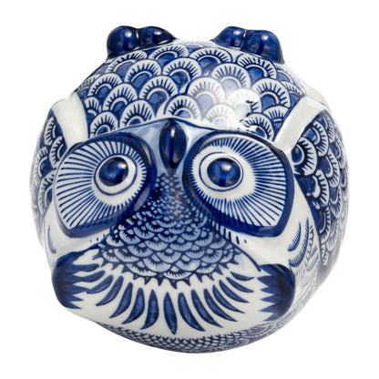 Cer, 5"h Chinoiserie Owl, Blue/white - Decor Addict, LLC