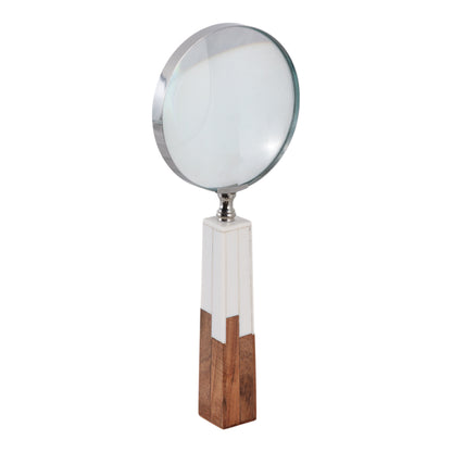 10x4" 2-toned Handle Magnifying Glass, White/brown - Decor Addict, LLC