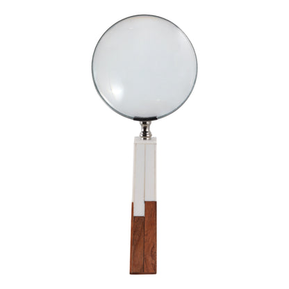 10x4" 2-toned Handle Magnifying Glass, White/brown - Decor Addict, LLC