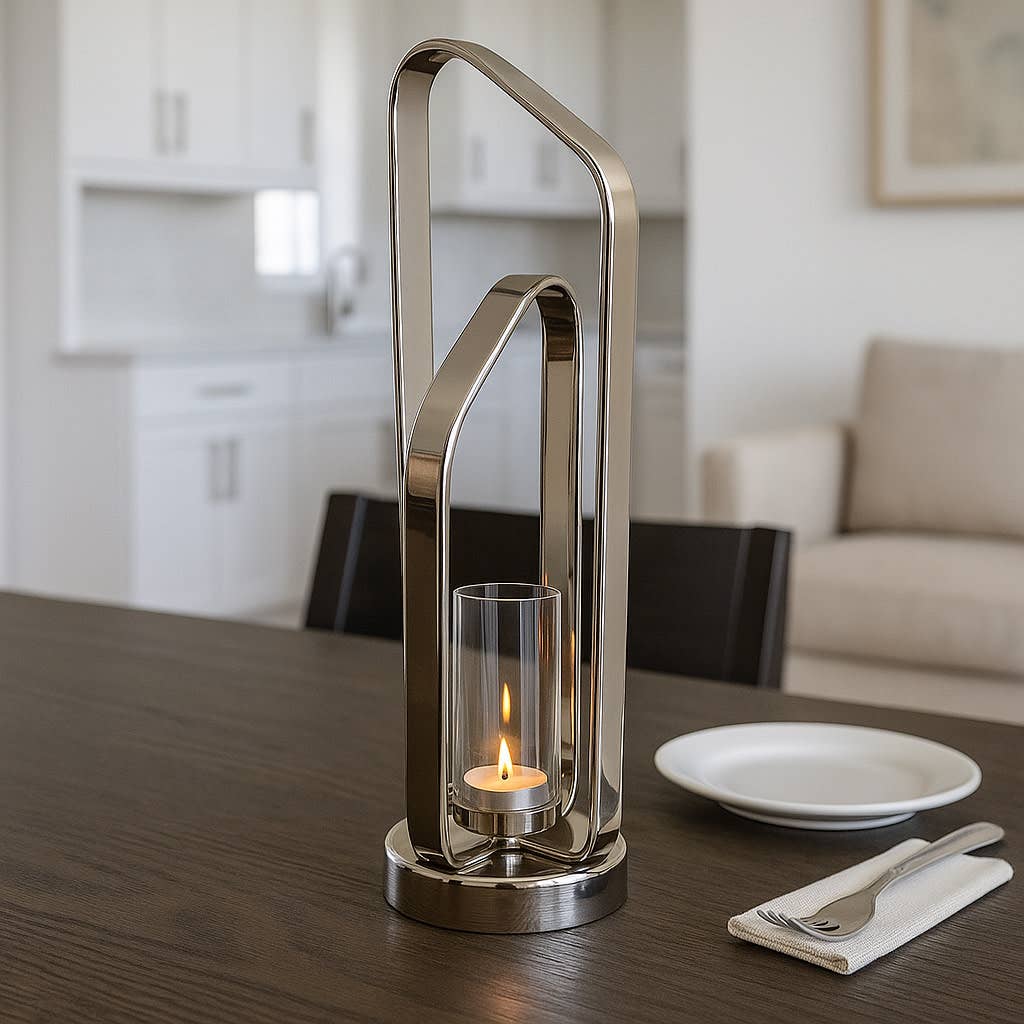 Candle Holder - Silver Metal Stylish Hurricane, 21 in. - Decor Addict, LLC