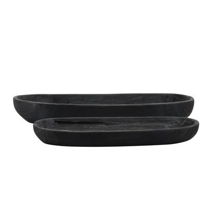 S/2 18/24" Wood Decor Plates, Black - Decor Addict, LLC