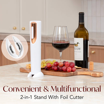 Vin Fresco Electric Wine Opener, Battery-Powered Corkscrew: White & Rose Gold - Decor Addict, LLC