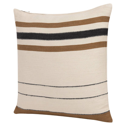 Transitional Hand-Woven Modern Striped Cotton Throw Pillow: Ivory/Brown / Pillow- Poly Filled - Decor Addict, LLC