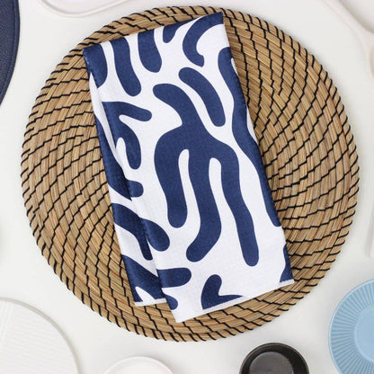 Navy Blue Coral Dish Towel - 16''x24'' - Decor Addict, LLC