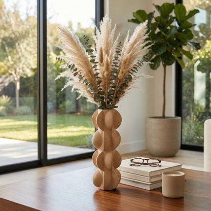 Decorative Vase - Tan Ceramic 3D Printed Textured, 14 in. - Decor Addict, LLC