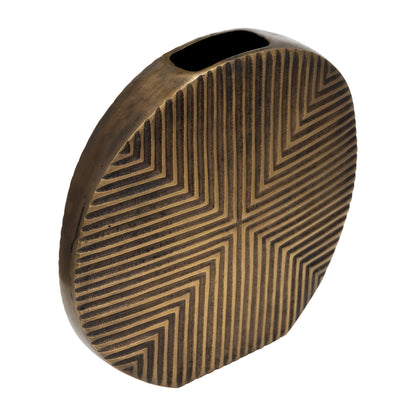 Metal, 13"h Round Ribbed Vase, Brass Antique - Decor Addict, LLC