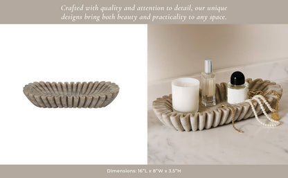 Decorative Bowl - Tan Marble Wavy Ribbed Texture, 16 in. - Decor Addict, LLC