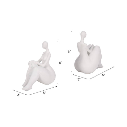 Resin Abstract Sitting Ladies Bookends Set - White, 6 in. - Decor Addict, LLC