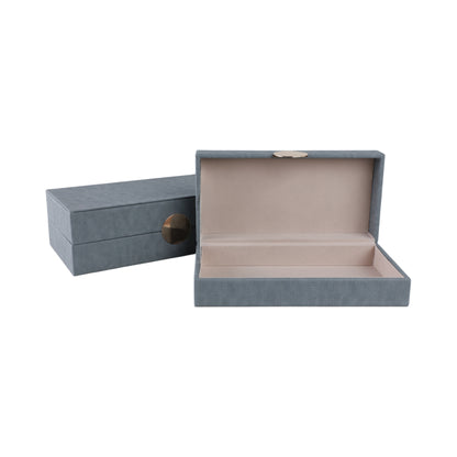 S/2 12/14" Rectangular Faux Leather Boxes, Blue - Decor Addict, LLC