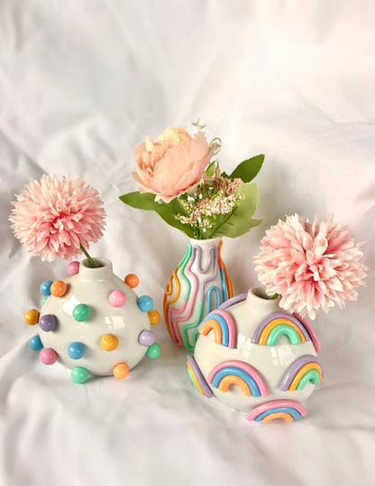 Retro Eclectic Colorful Bud Vase- Boho Mini Vase: Dots - Decor Addict, LLC