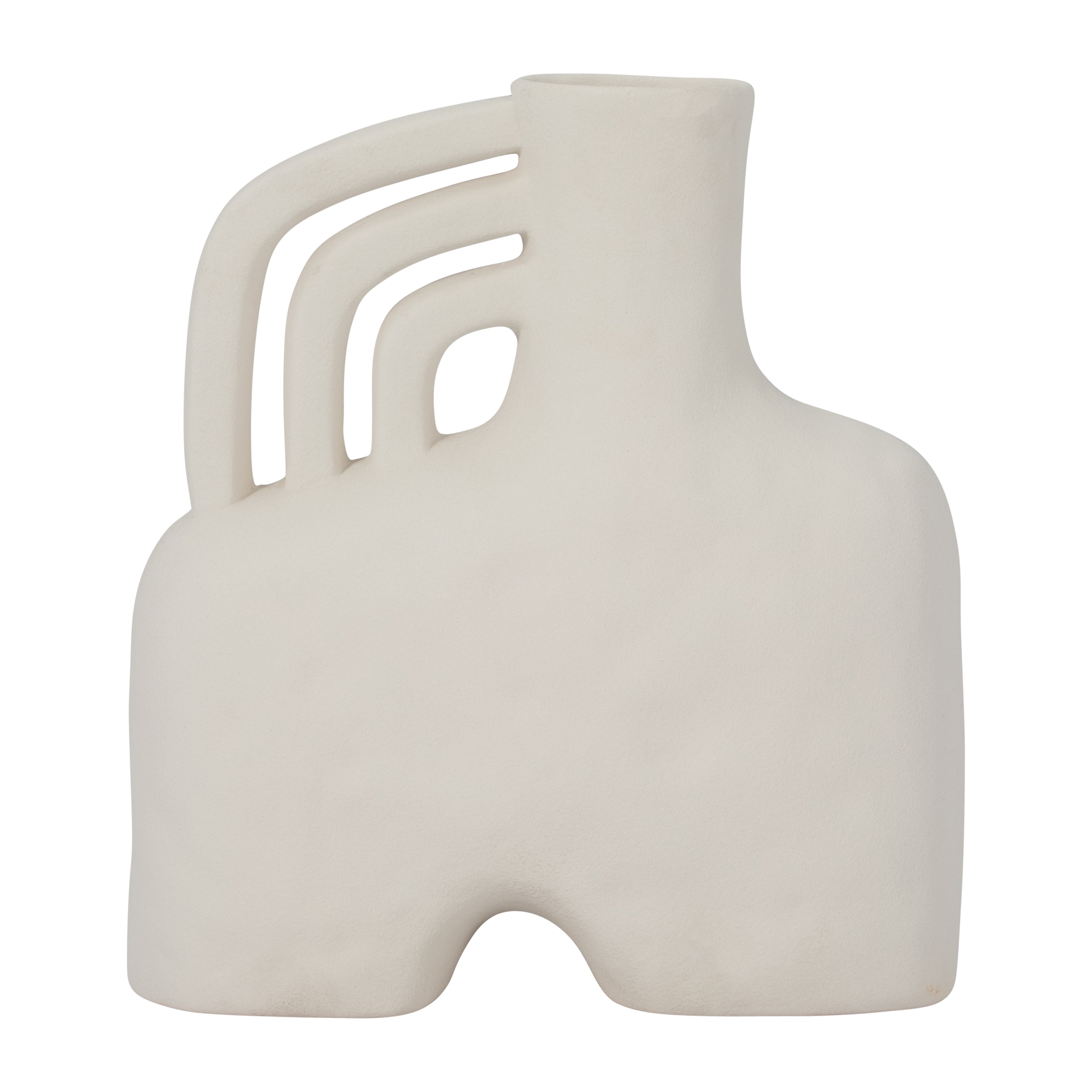 Cer, 12" Rough Triple Handle Vase, Cotton - Decor Addict, LLC