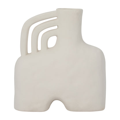 Cer, 12" Rough Triple Handle Vase, Cotton - Decor Addict, LLC