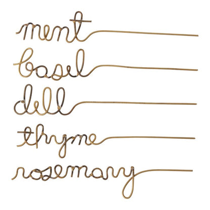 Gold Wire Herb Markers (Set of 5) — 8" x 1.5" - Decor Addict, LLC