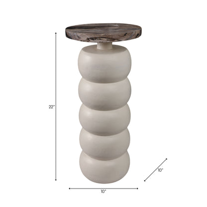Wood Marble Top Stacked Ring End Table - White, 22 in. - Decor Addict, LLC