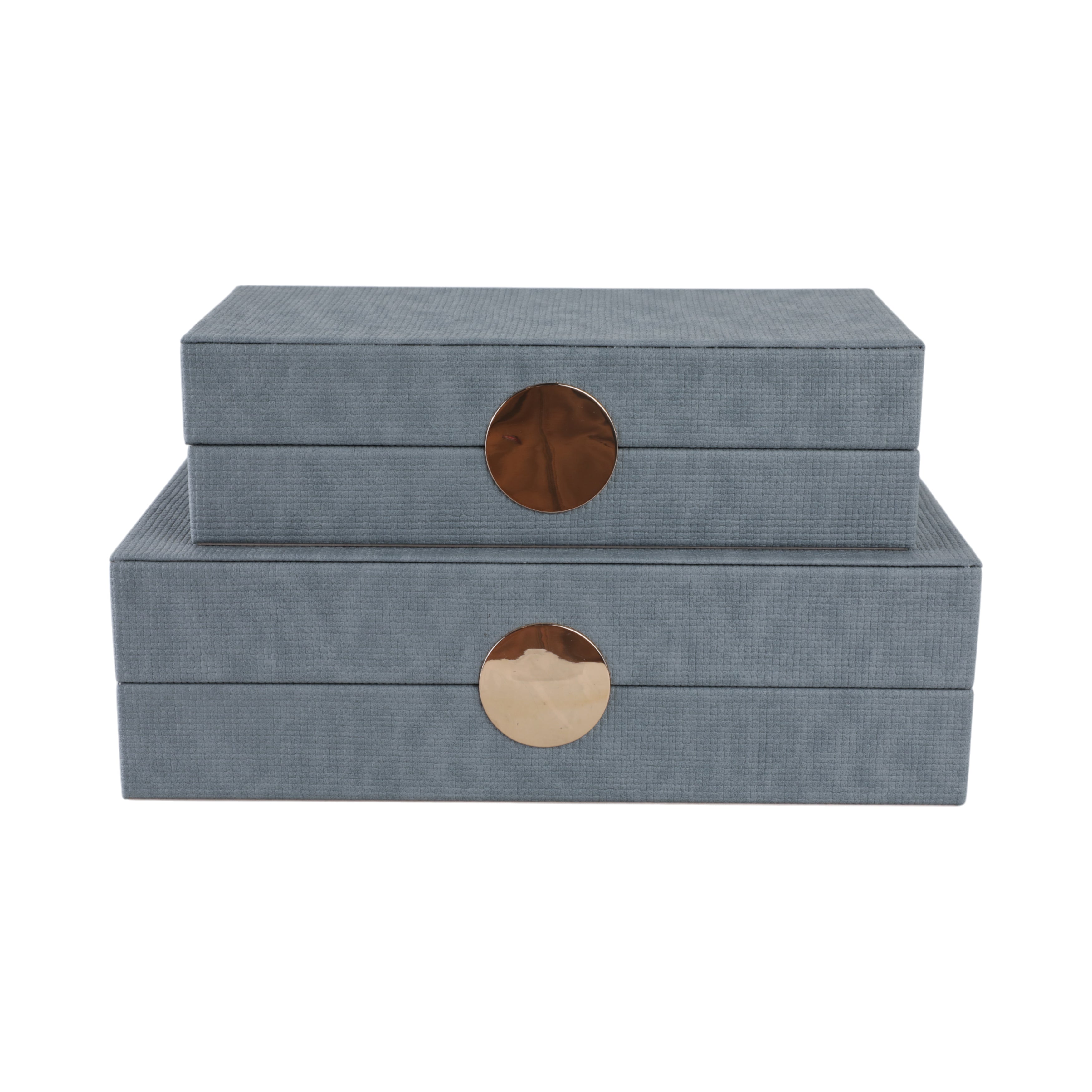 S/2 12/14" Rectangular Faux Leather Boxes, Blue - Decor Addict, LLC