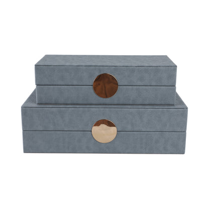 S/2 12/14" Rectangular Faux Leather Boxes, Blue - Decor Addict, LLC
