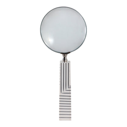10x4" Lines Handle Magnifying Glass, White/ Black - Decor Addict, LLC