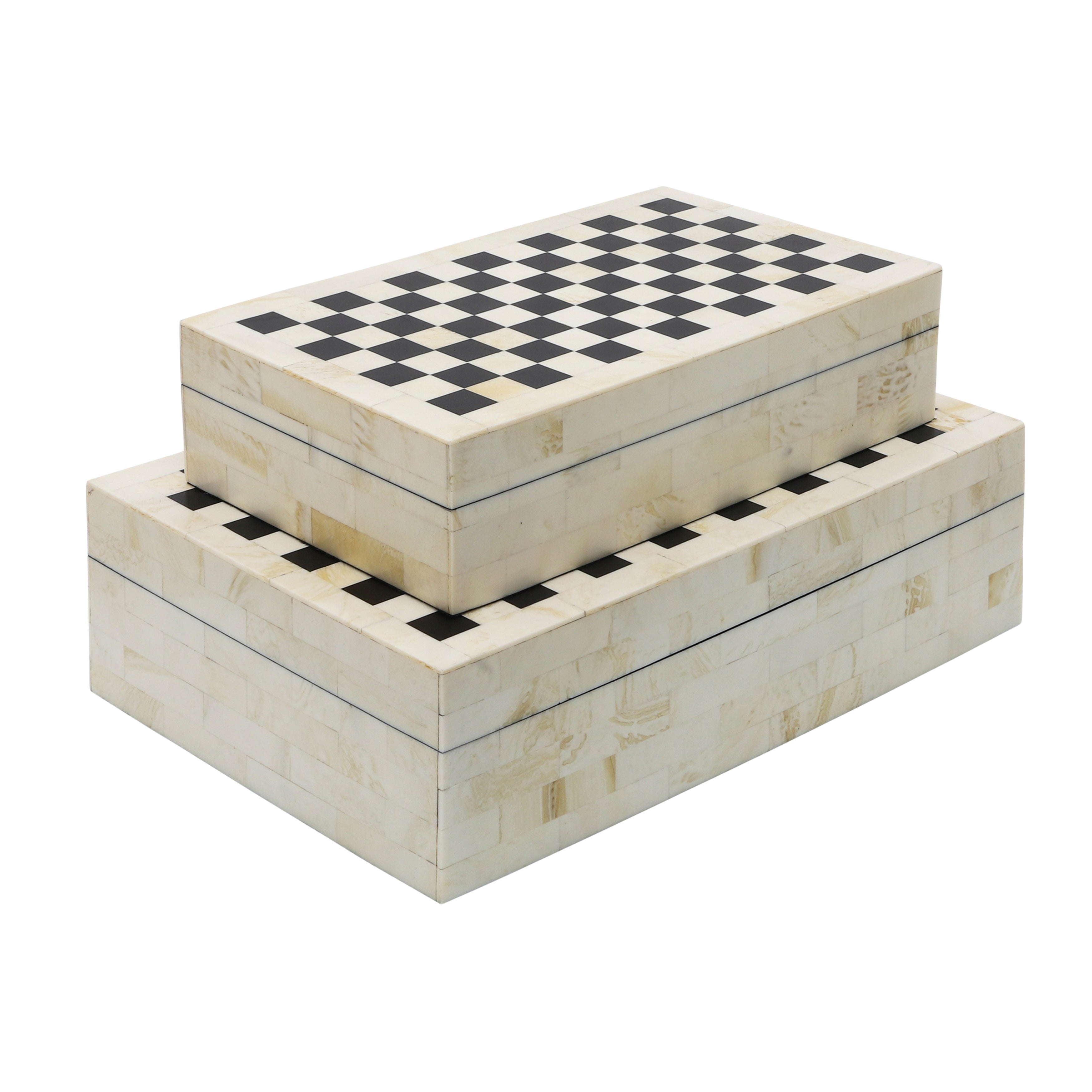 Resin S/2 Checkered Boxes, Black/white - Decor Addict, LLC