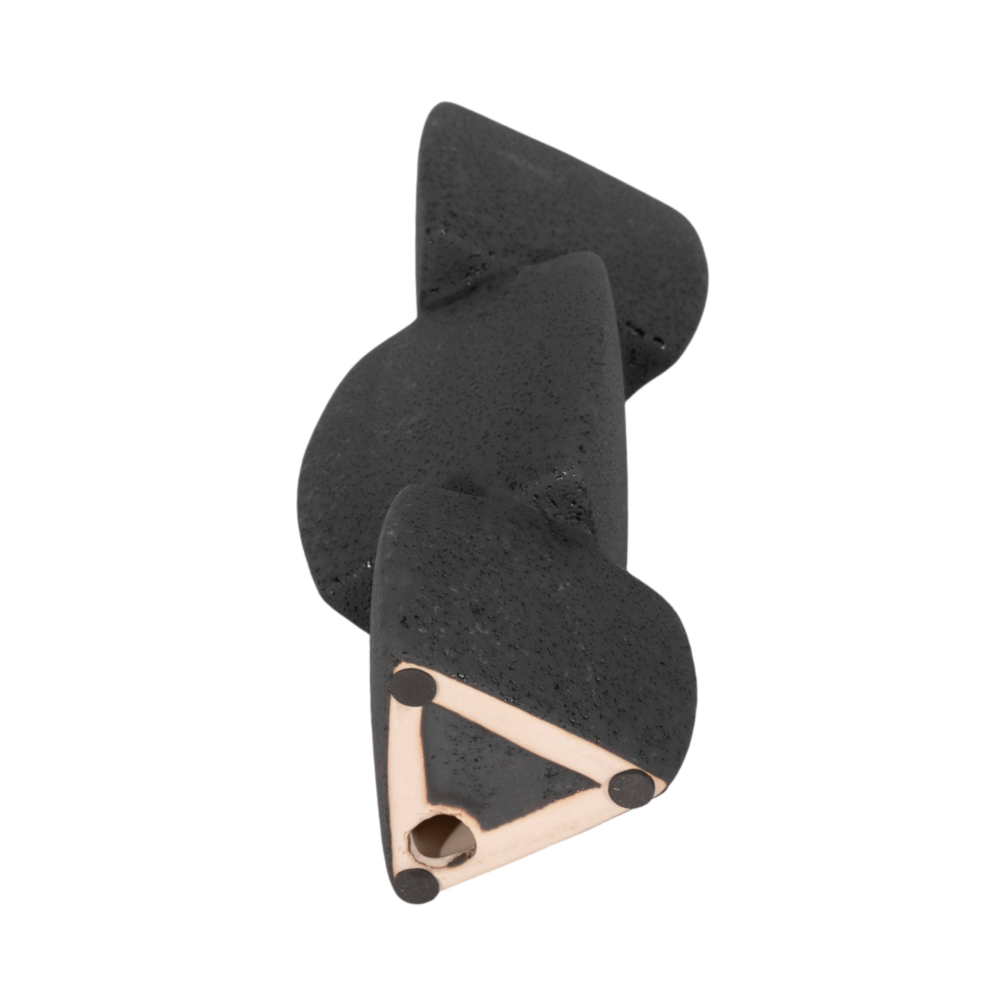 Black 9 in. Ceramic Stacked Objects Sand Glaze Taper Holder - Decor Addict, LLC