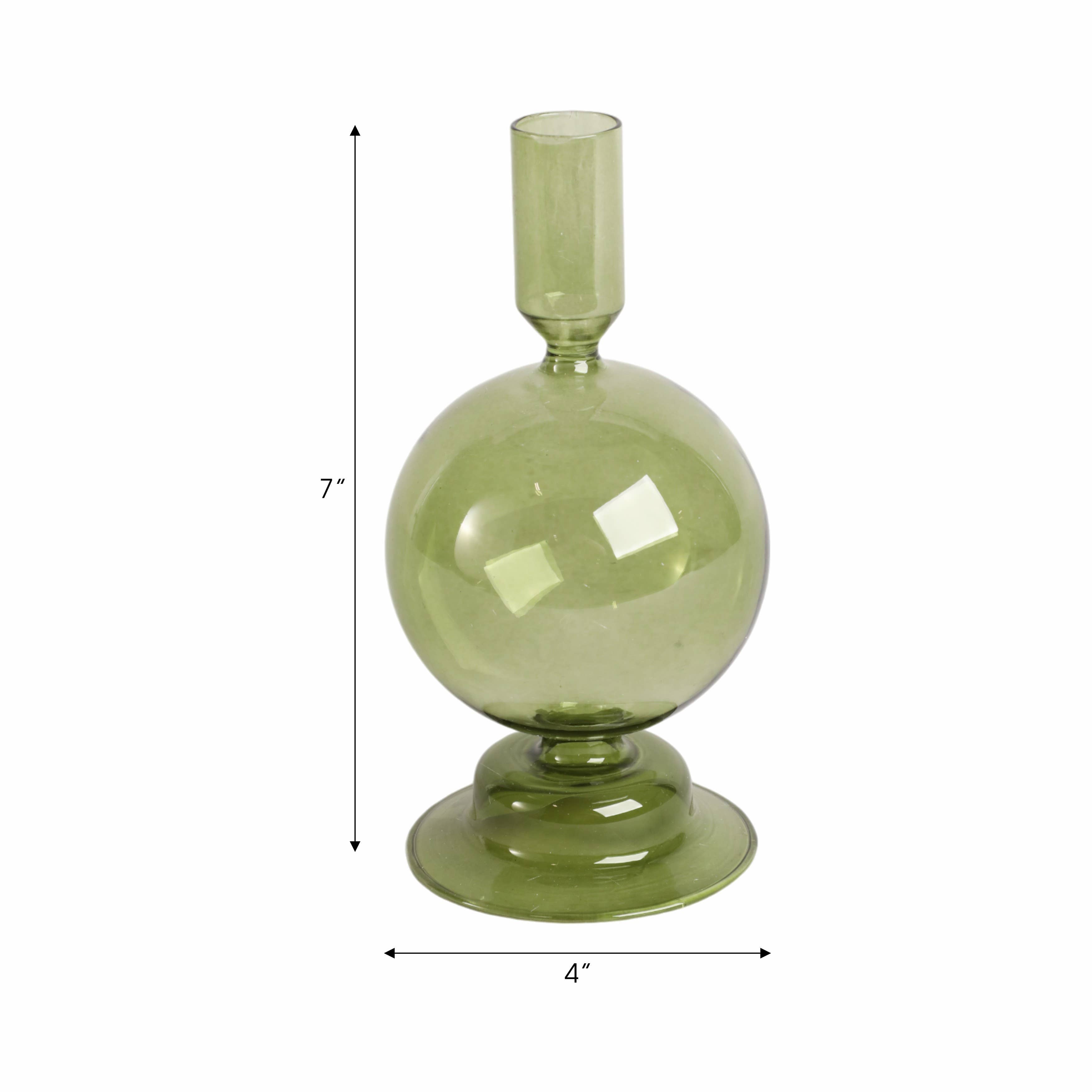 Taper Candle Holder - Olive Glass Bubble, 7 in. - Decor Addict, LLC