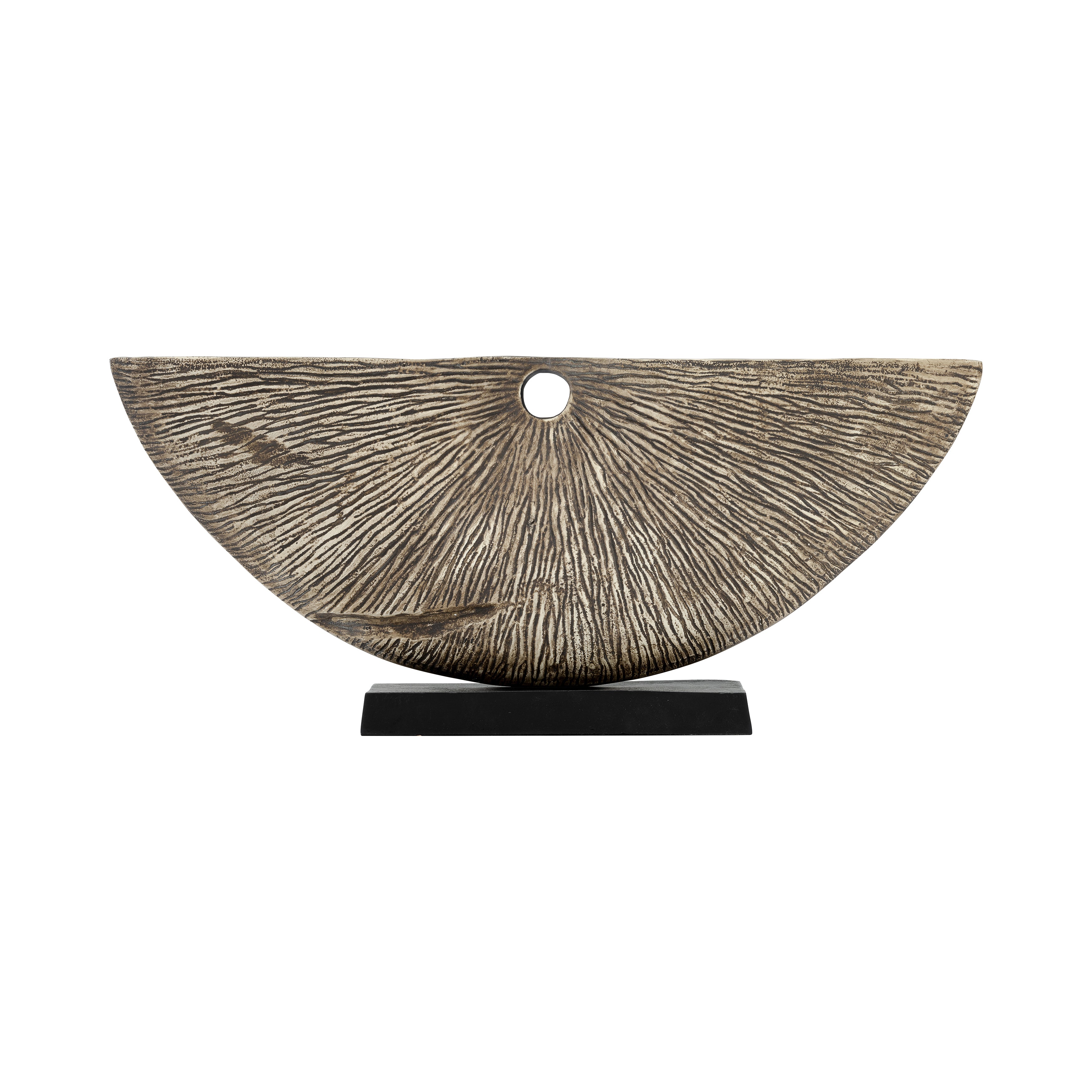 Metal,11",corrugated Half Circle Sculpture,ivory - Decor Addict, LLC