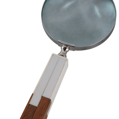 10x4" 2-toned Handle Magnifying Glass, White/brown - Decor Addict, LLC