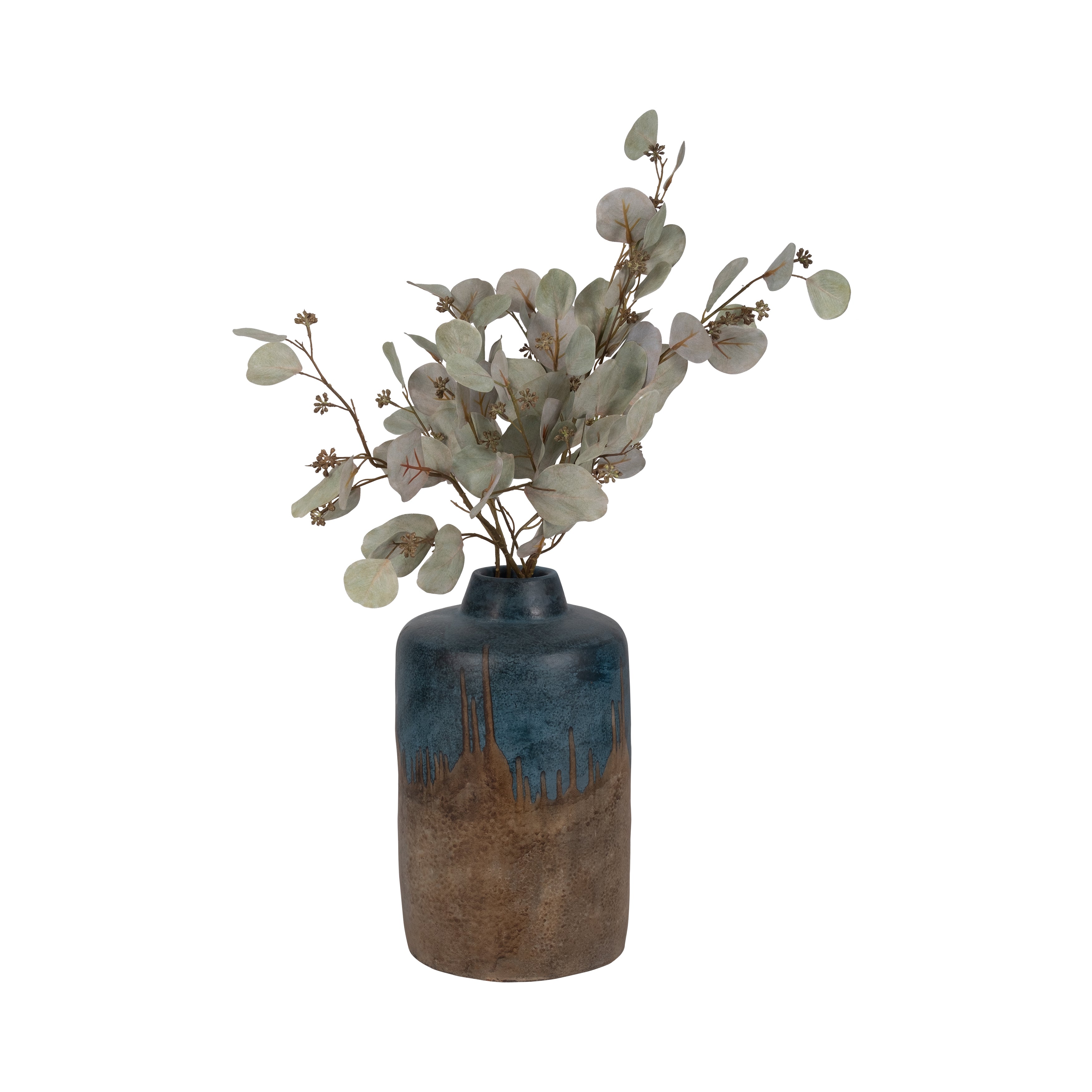 Terracotta, 14"h 2-tone Vase, Blue/ivory - Decor Addict, LLC