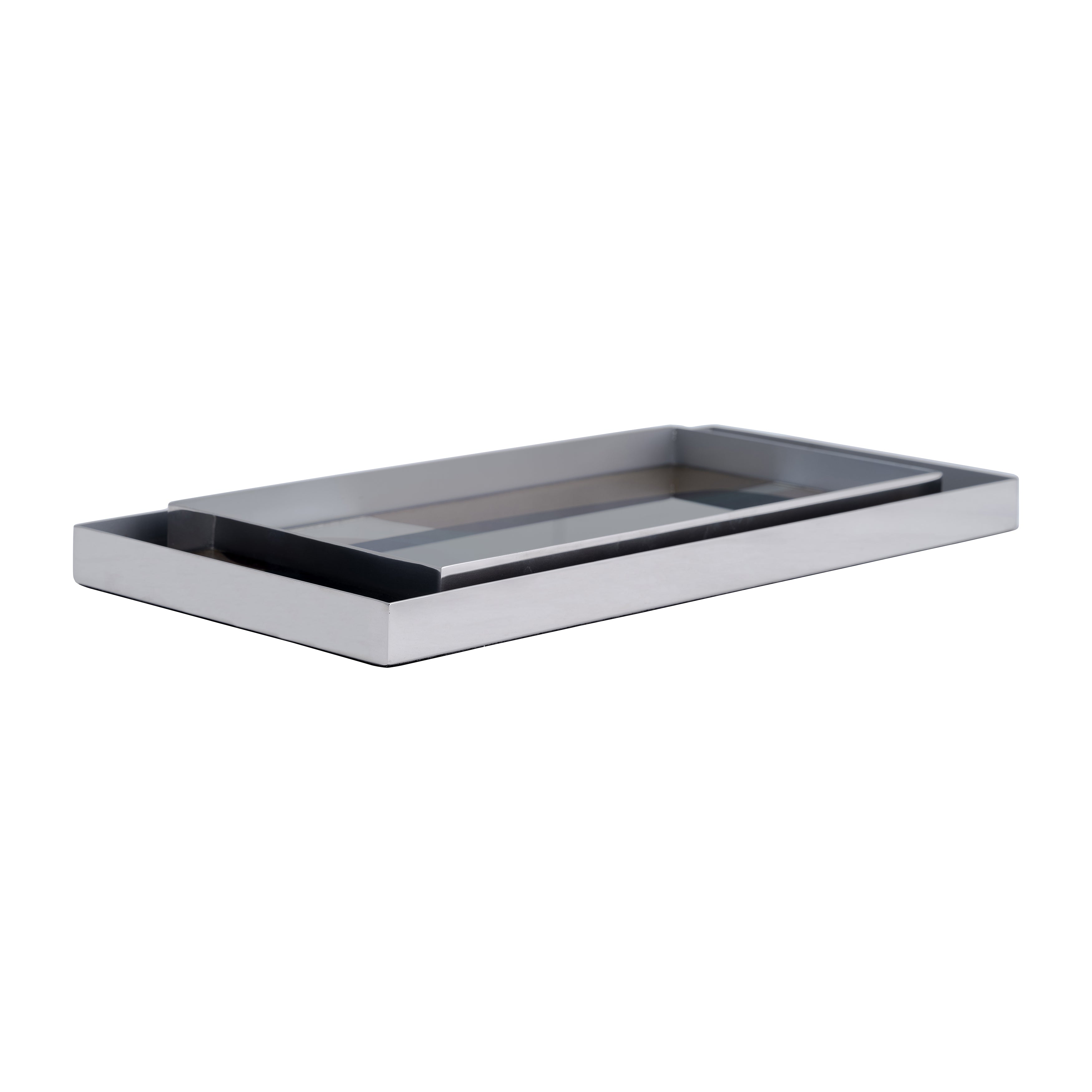 S/2 16/20"l, Metal/glass Tray, Nickel/multi - Decor Addict, LLC