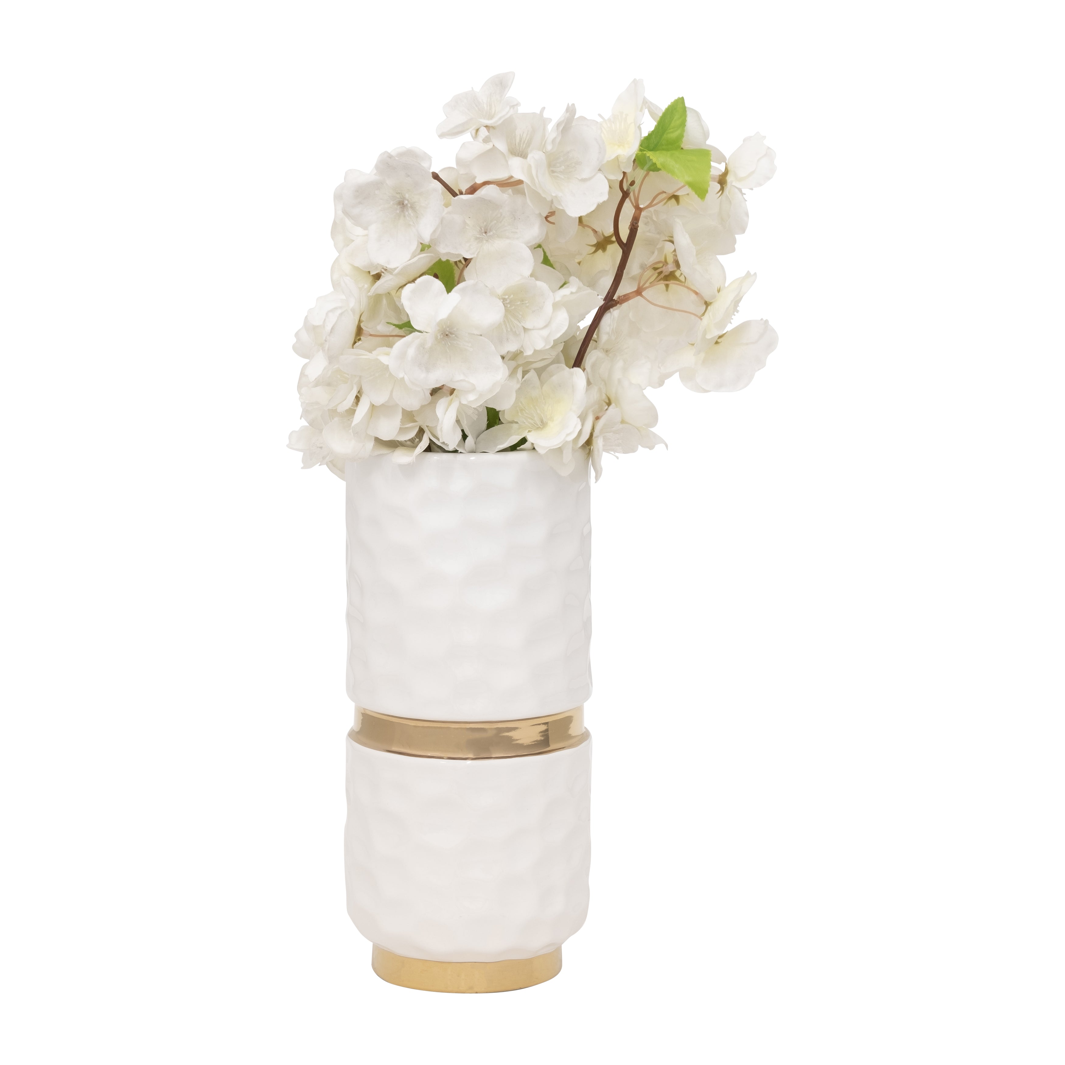 5x10"h Belted Vase, White/gold - Decor Addict, LLC