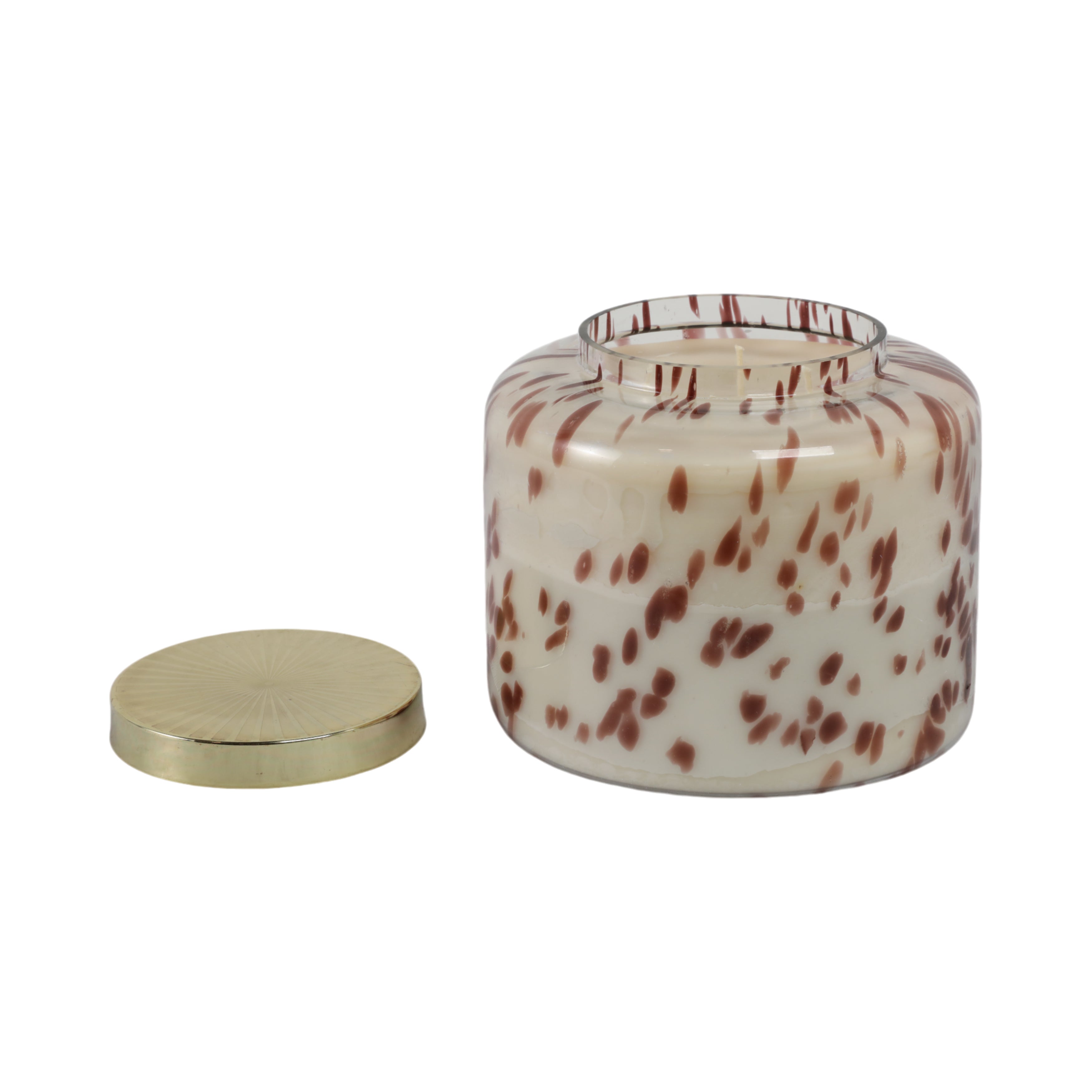 9" 180 Oz Cinnamon Speckle Lidded Candle, Brown/go - Decor Addict, LLC