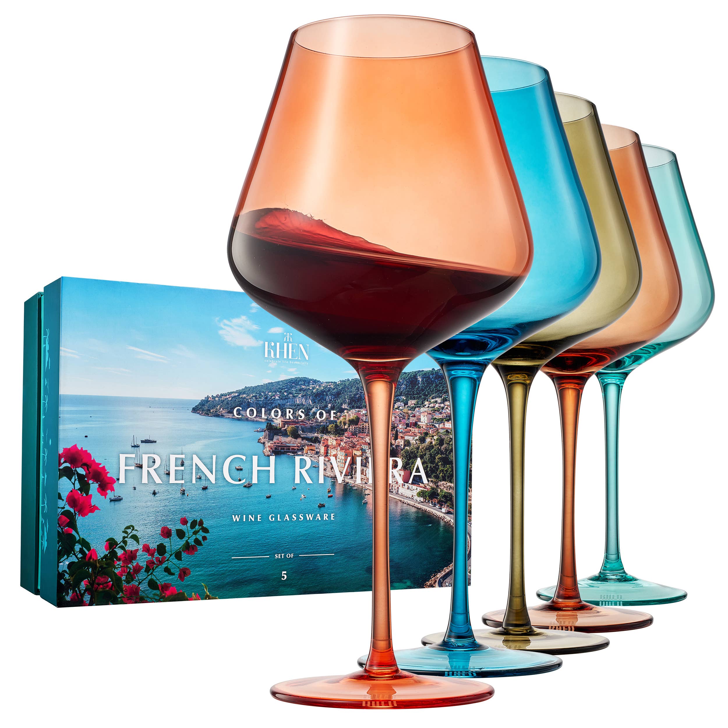 Colors of the French Riviera, Wine Glasses | 5 Set, 20 OZ - Decor Addict, LLC
