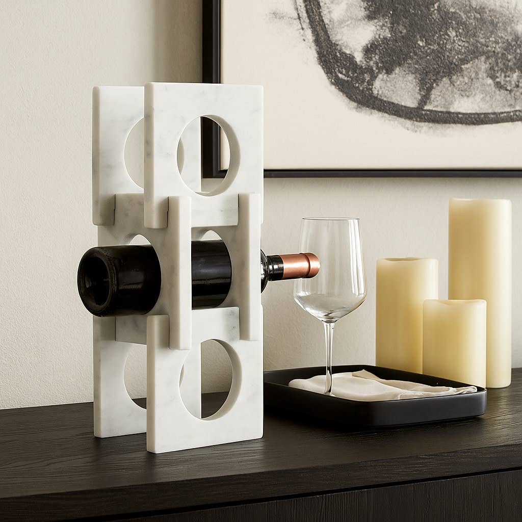 Wine Rack - White Marble Decorative Wine Bottle Rack, 16 in. - Decor Addict, LLC
