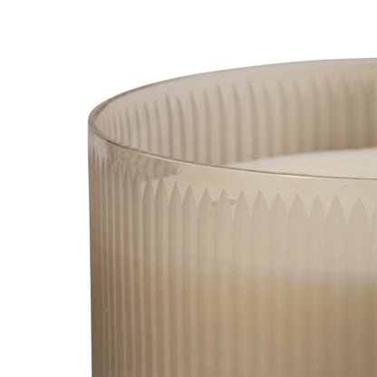 12" 183 Oz Glass Candle W/ Wood Base, Ivory - Decor Addict, LLC