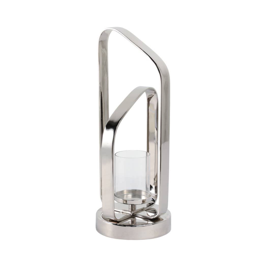Candle Holder - Silver Metal Stylish Hurricane, 17 in. - Decor Addict, LLC