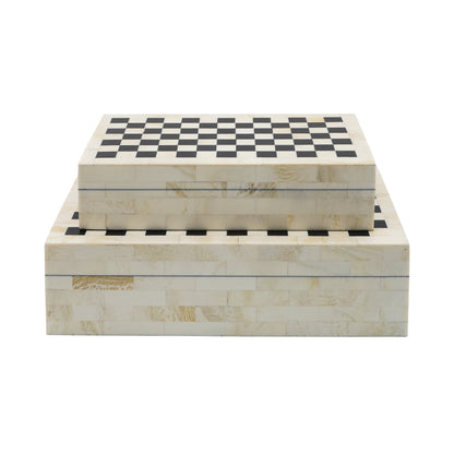 Resin S/2 Checkered Boxes, Black/white - Decor Addict, LLC