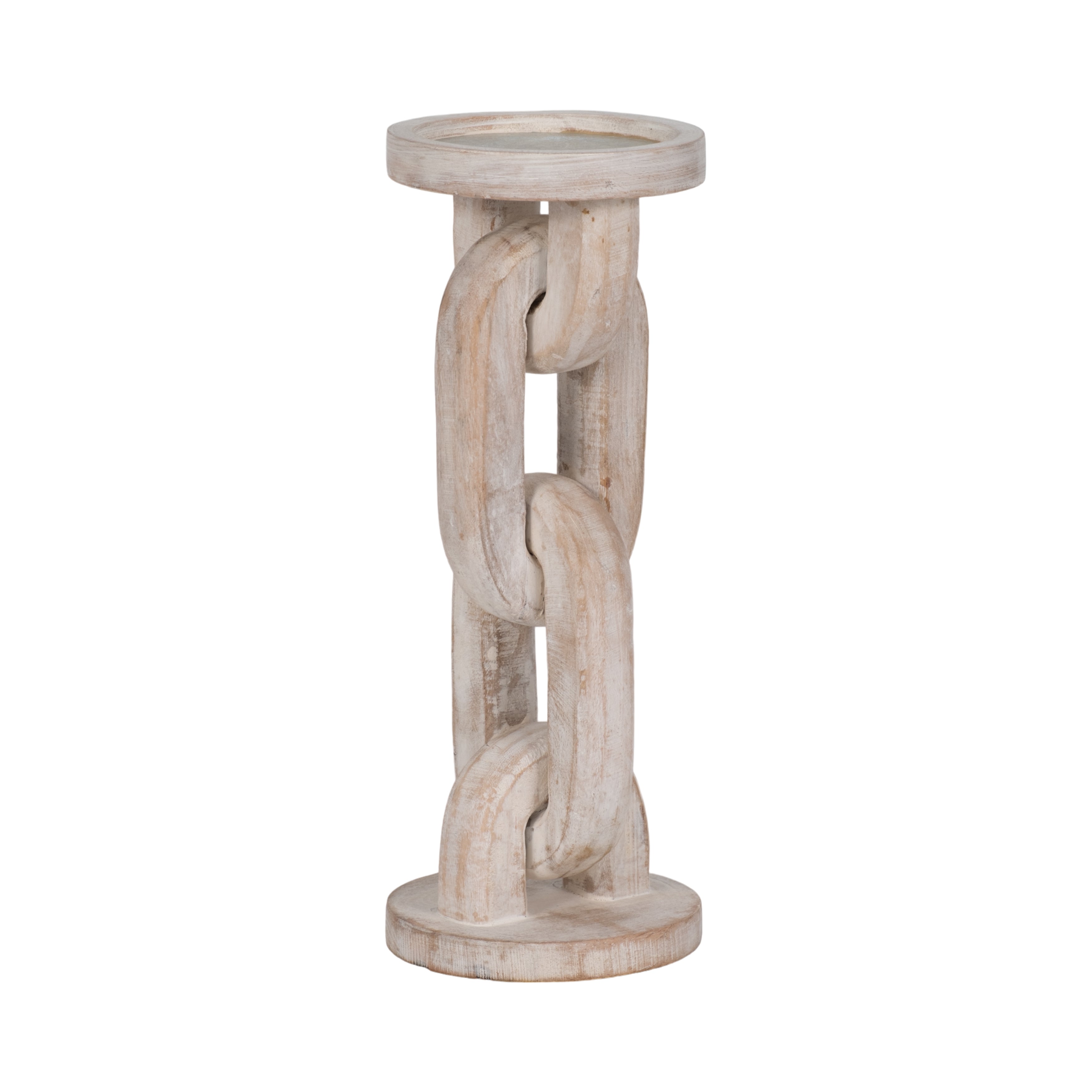 Wood, 11" Chain Pillar Candle Holder, White - Decor Addict, LLC