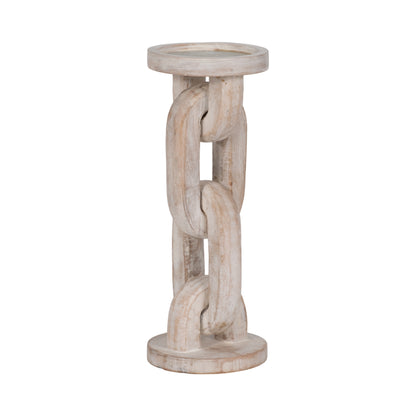 Wood, 11" Chain Pillar Candle Holder, White - Decor Addict, LLC