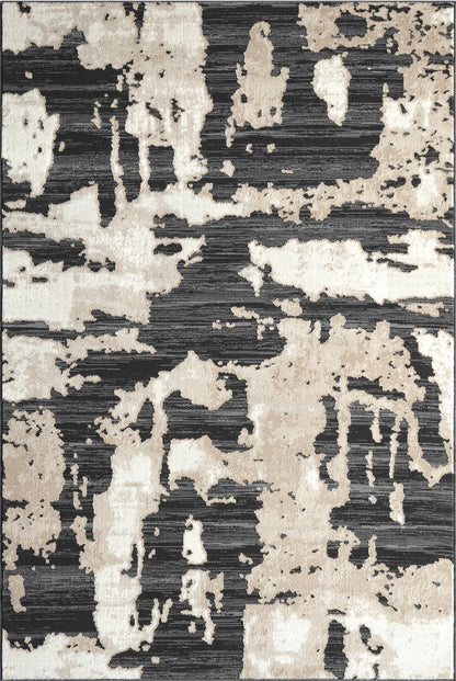 Abani Rugs TER170A Beige Black Abstract Pattern Area Rug: 2' x 3' - Decor Addict, LLC