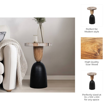Suar Wood Modern End Table with Geometric Base - Tan, 20 in. - Decor Addict, LLC