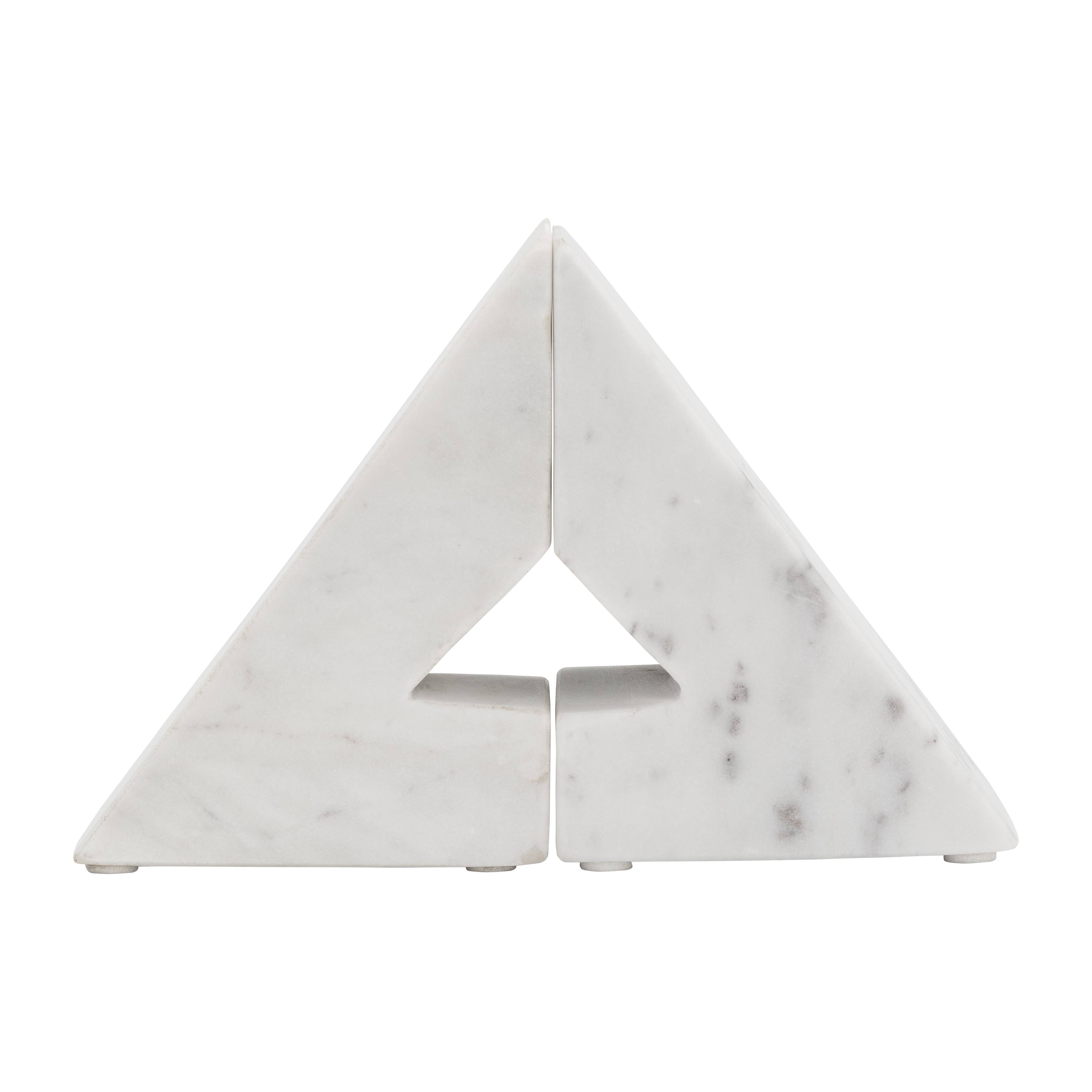 Bookends Set - White Marble Modern Right Triangle, 6 in. - Decor Addict, LLC