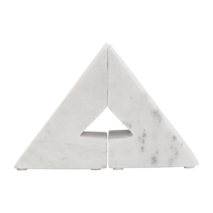 Bookends Set - White Marble Modern Right Triangle, 6 in. - Decor Addict, LLC