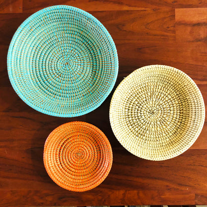 Senegalese 3 Bowl Set - Turquoise, Orange, and White - Decor Addict, LLC