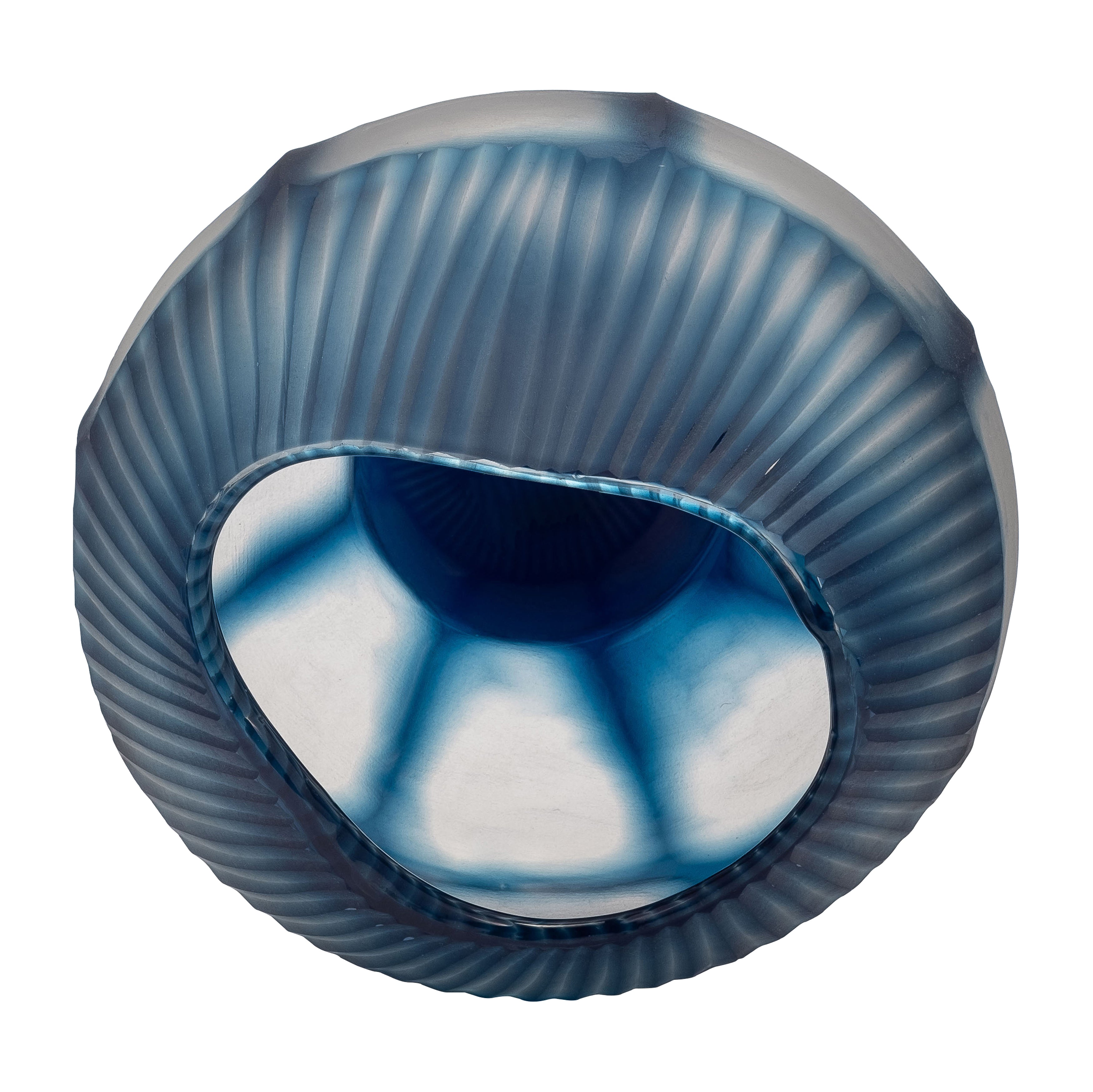 Glass, 9" Carved Bowl Blue - Decor Addict, LLC