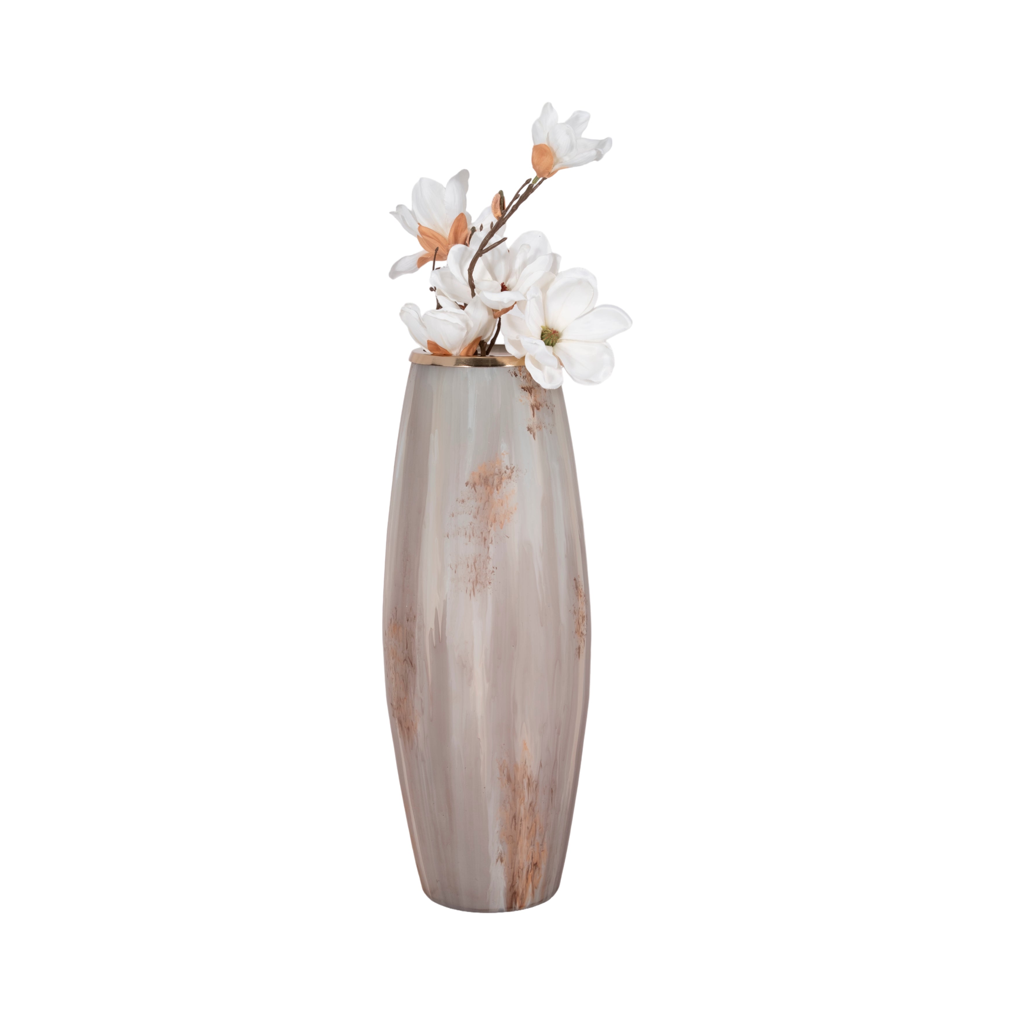 24" Curved Glass Vase Opal Finish, Ivory Multi - Decor Addict, LLC