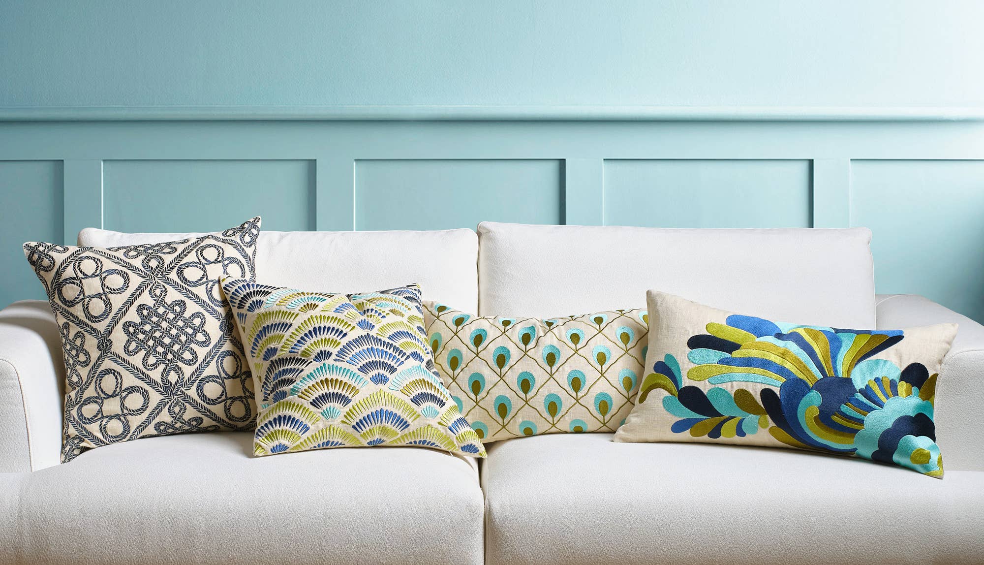 Escondido Blue Multi Embroidered Pillow - Trina Turk - Decor Addict, LLC